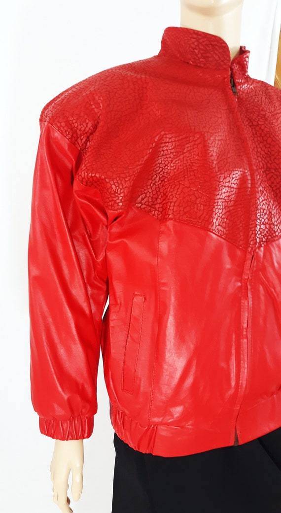 Red Leather Jacket 80's Women's LIPSTICK RED 100%… - image 7