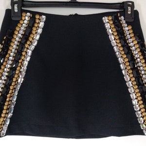 Black Skirt Jeweled Women&#39;s Mini Skirt Gold Silver Black Multishaped Jewels Zipper GORGEOUS Excellent Condition Vintage by DANQUE Size M
