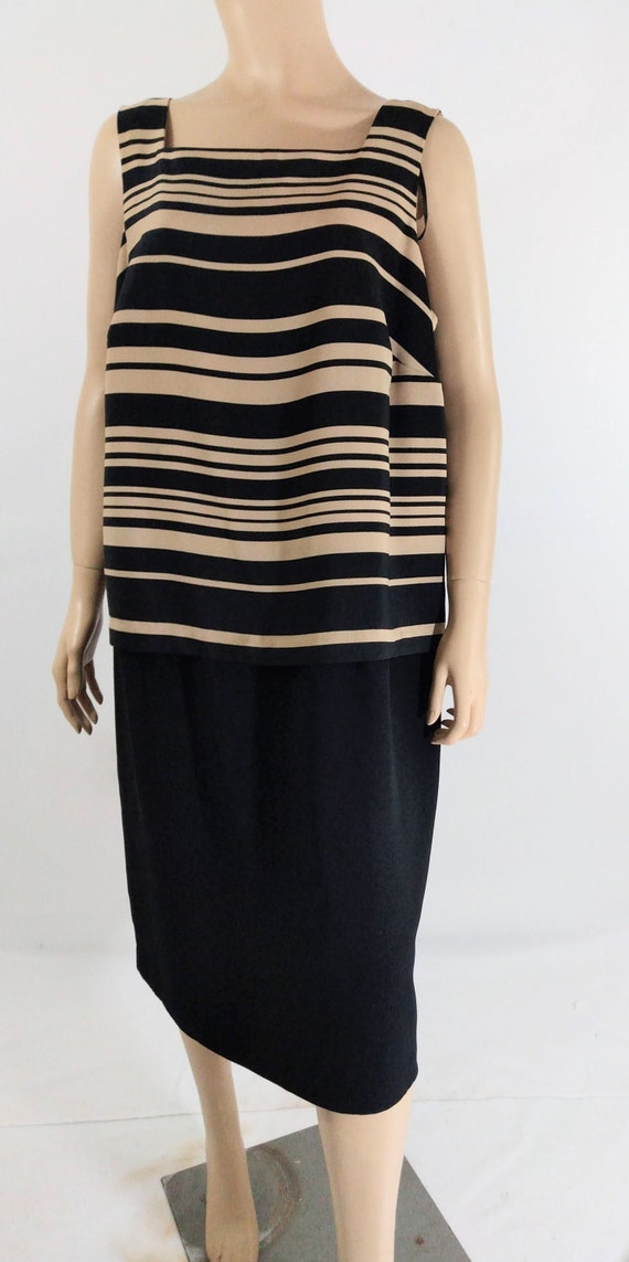 Plus Size Dress Black Tan Geo Striped Dress Sleeve
