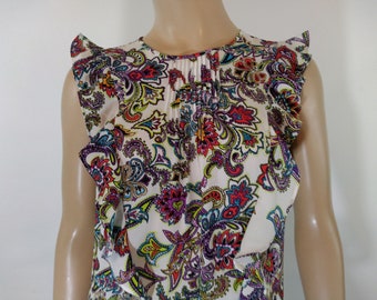Vintage Banana Republic Ruffle Top, Sleeveless Floral Print (Size S)