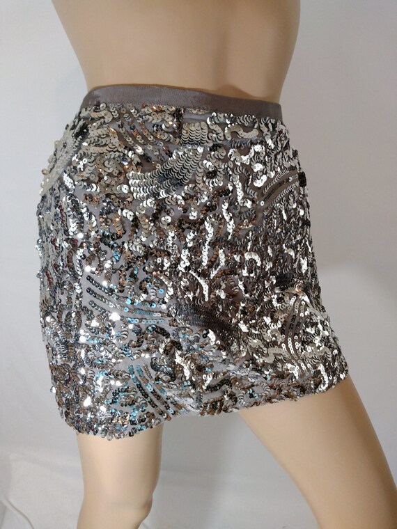 Silver Sequin Skirt Women's Disco Mini Skirt Sequ… - image 7
