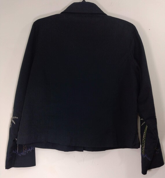 Women's Black Jacket Top Linen/ Cotton Fabric Emb… - image 8
