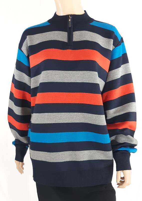 Men's Sweater Shirt Long Sleeve Pullover Blue Gra… - image 2