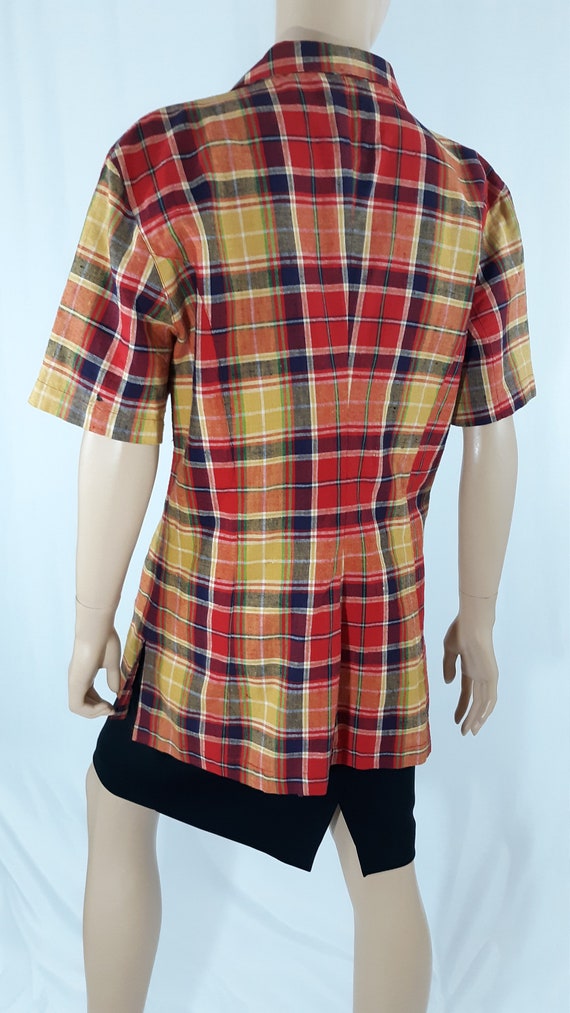 60's 70s Blazer Womens Plaid Short Sleeve Colorfu… - image 5