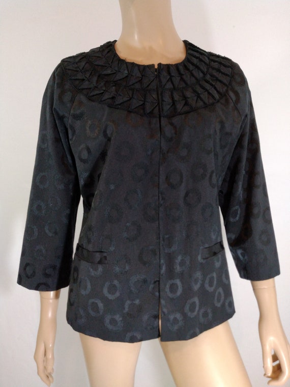 Women's Black Jacket Embossed Polka Dots 3-D Quilt