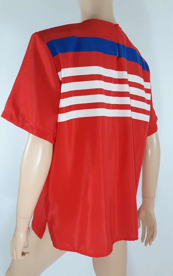 80's Women's Shirt Short Sleeve Red White Blue St… - image 3