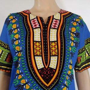 Vintage 100% Cotton Dashiki Top, Colorful Tribal Print, Size S