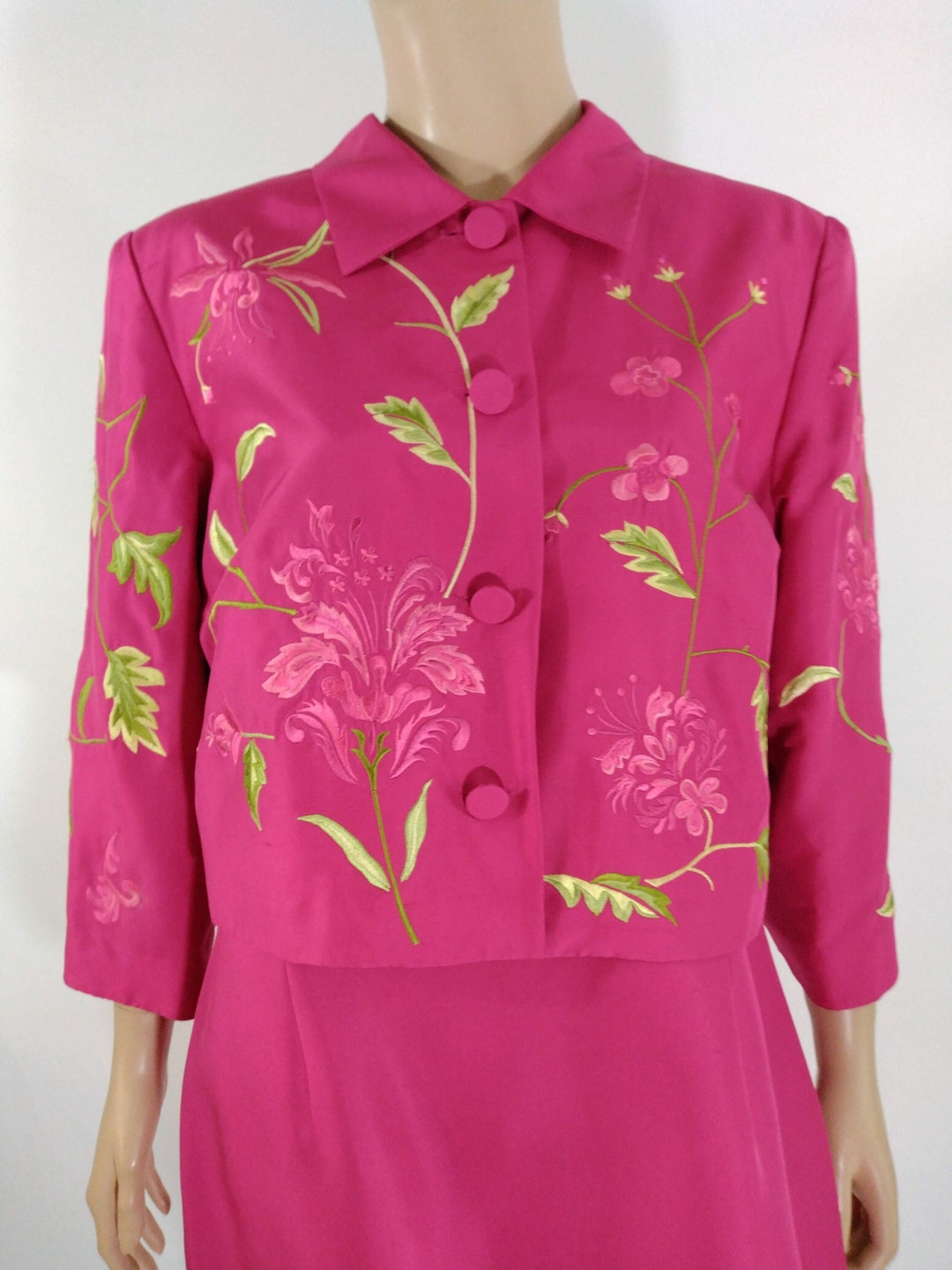 Women's Pink Dress Bolero Jacket 100 Silk 80's 90's 3/4 Sleeve Jacket