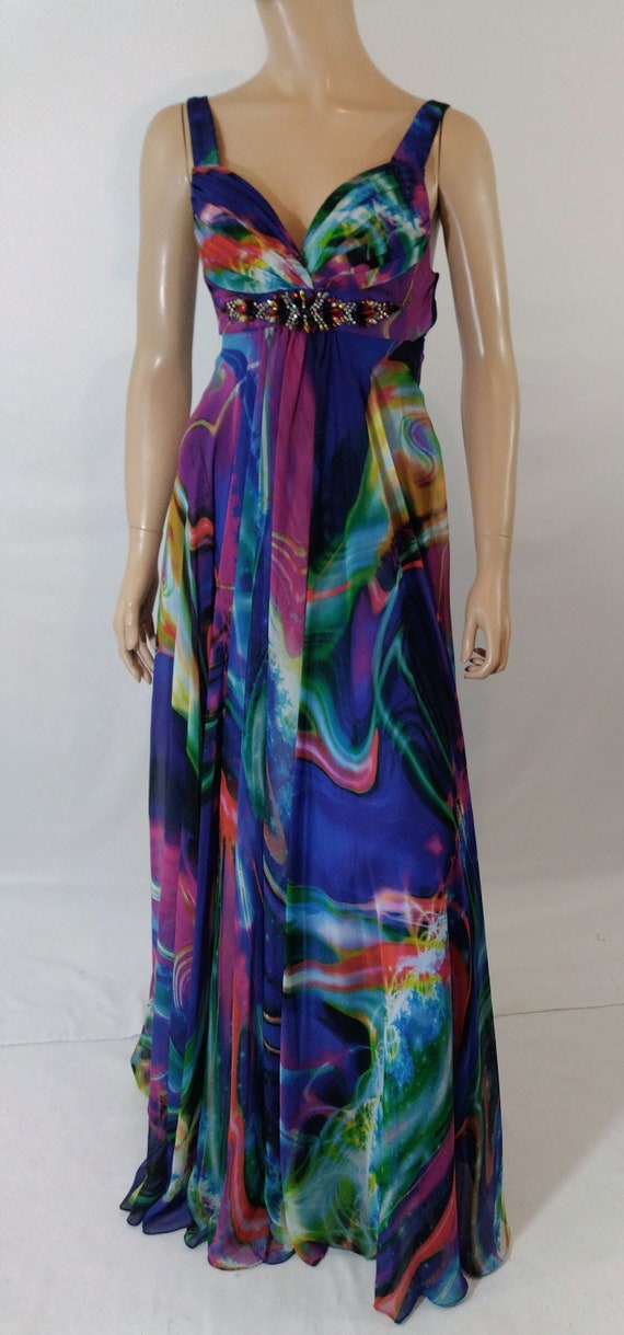abstract formal dress Danielle Satin Abstract Column Formal Dress in Pink | Size: L | Satin Fabric main image 0