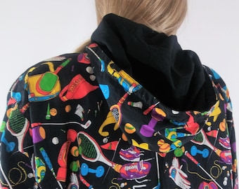 90's Women's TrackSuit Black Colorful Sports Print Two-Piece Windbreaker Activewear Lux Pristine Condition Vintage by LAVON SPORT Size L