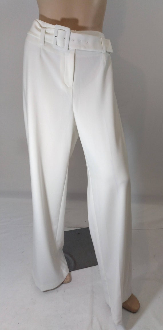 Women's White Pants Off White Stretchy Zipper Bel… - image 2