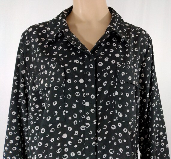 Plus Size Women s Top Blouse Long Sleeve Silky Black White