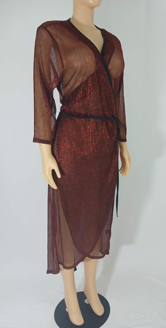 Plus Size Robe, Red Sparkly Semi Sheer Size 1X - image 6