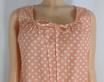 Vintage House Dress Nightgown, Sleeveless, Pastel Polka Dot, Size S/M