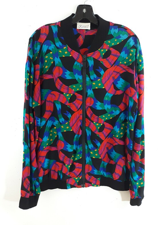 80's Women's Jacket Wild Colorful Geo Abstract Bo… - image 4