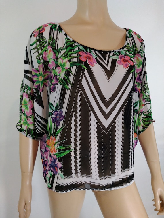 Women's Boho Top Short Sleeve Geo Abstract Floral 