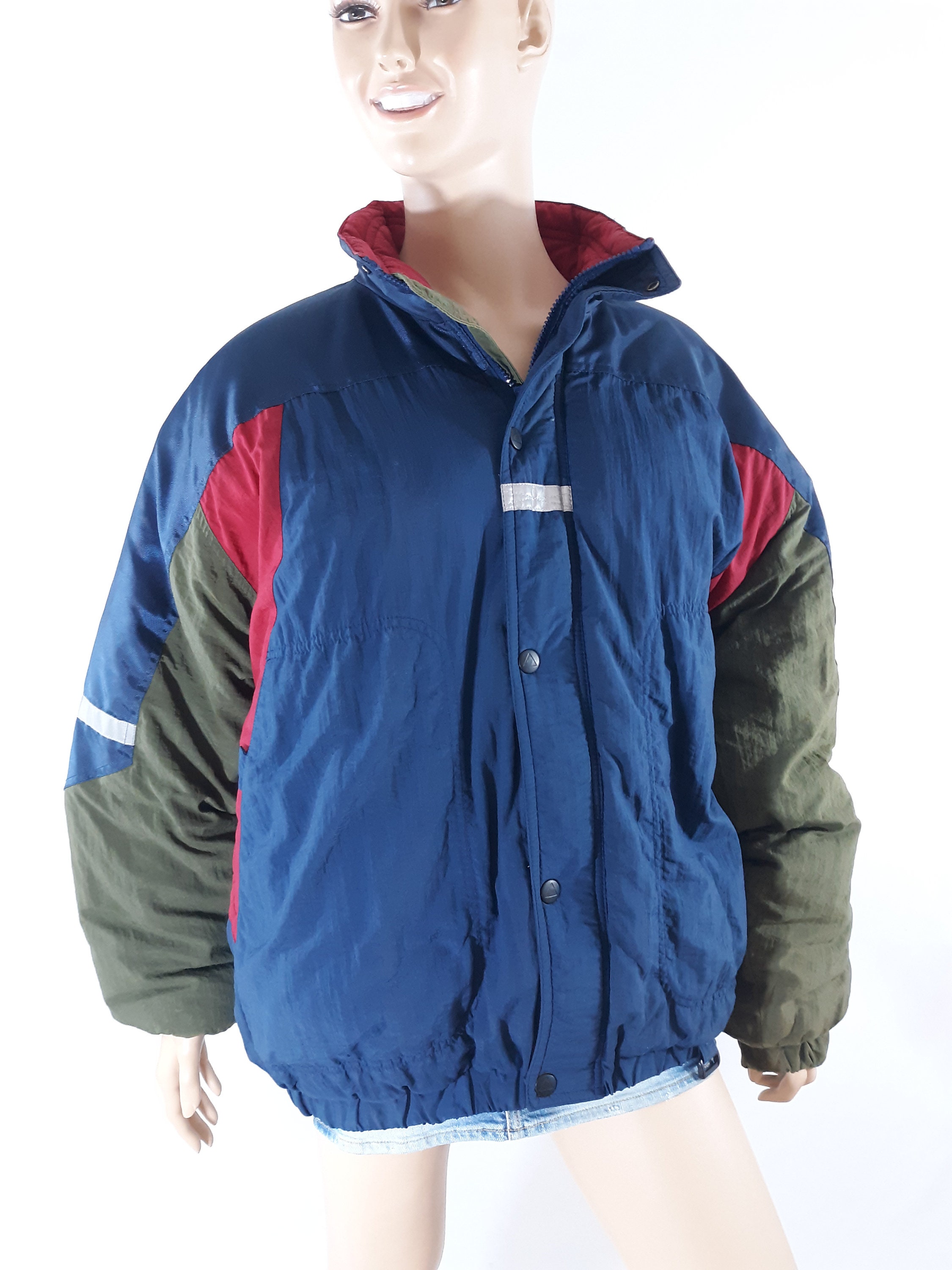 90's Child's Ski Jacket Colorblock Blue Khaki Red Sportswear