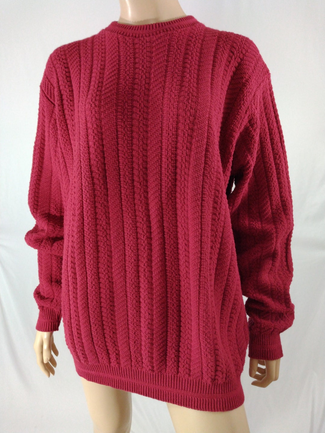 Bill Blass Sweater Men's 80's 90's Red Textured Long Sleeve 100% Cotton ...