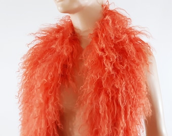 Vintage Alpaca Fur Boa: Malibu Sunset Orange Crochet Wrap