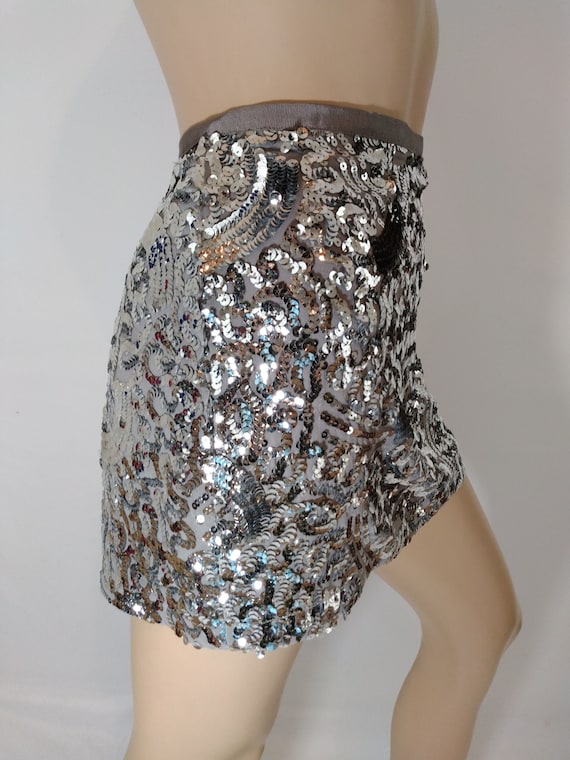 Silver Sequin Skirt Women's Disco Mini Skirt Sequ… - image 6