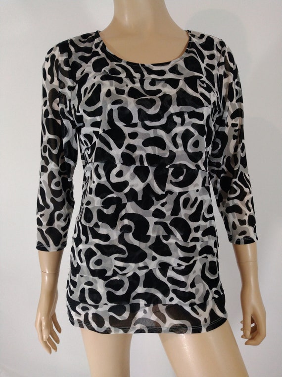 Women's Blouse Top 3/4 Sleeve Geo Abstract Print B