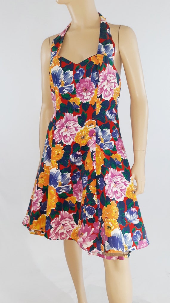 Women's Dress 80's Classic Floral Sweetheart Neck… - image 4