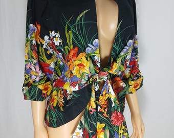 Vintage Floral Top, Black/Colorful, 100% COTTON, Designer MISHCA Size L
