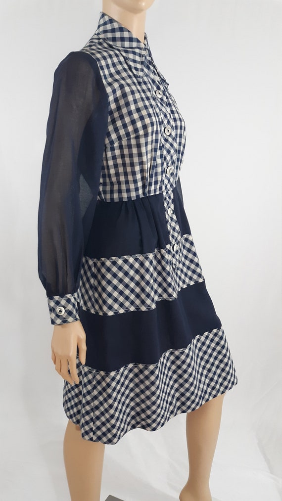 1970's Women's Dress Blue White Gingham Authentic… - image 5