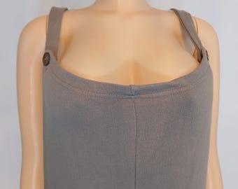Overalls Jumpsuit, Khaki Beige, Pockets, Adjustable Straps, 100% Cotton, One Size by WORLD MARKET