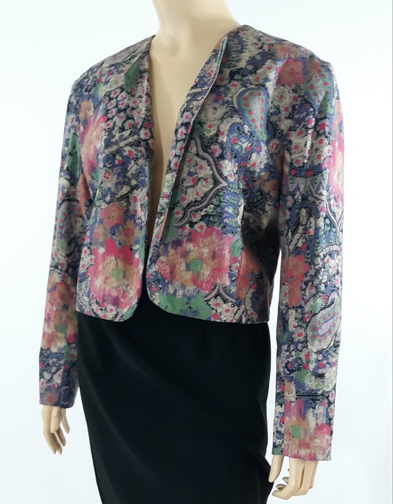 80's Bolero Jacket Women's Blazer Jewel Tone 100%… - image 2