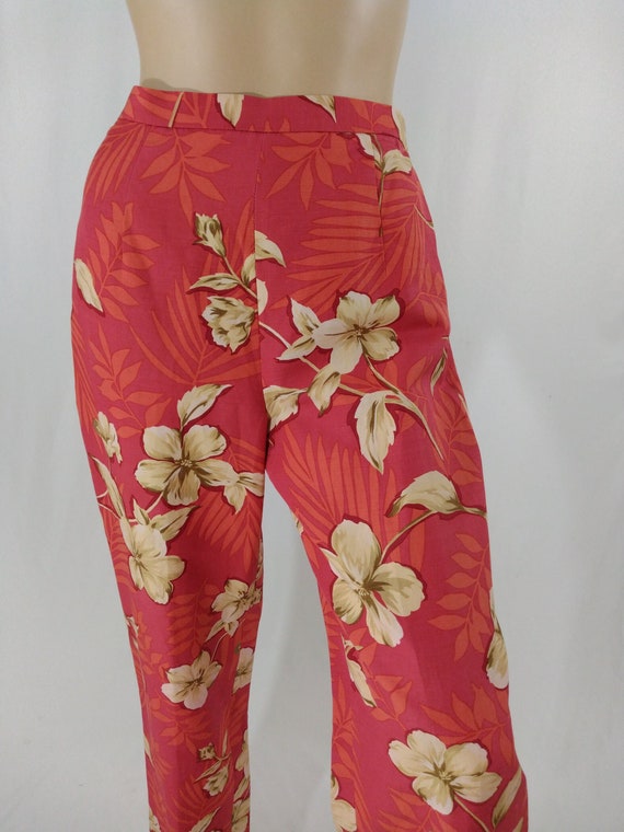 Women's Silk Pants Talbot's Pants Hawaiian Wild Floral Orangey White Biege  Pockets High Waist Excellent Condition Vintage by Talbots Size 4 -   Canada