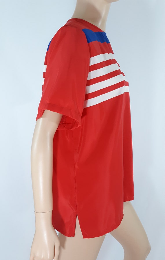 80's Women's Shirt Short Sleeve Red White Blue St… - image 9