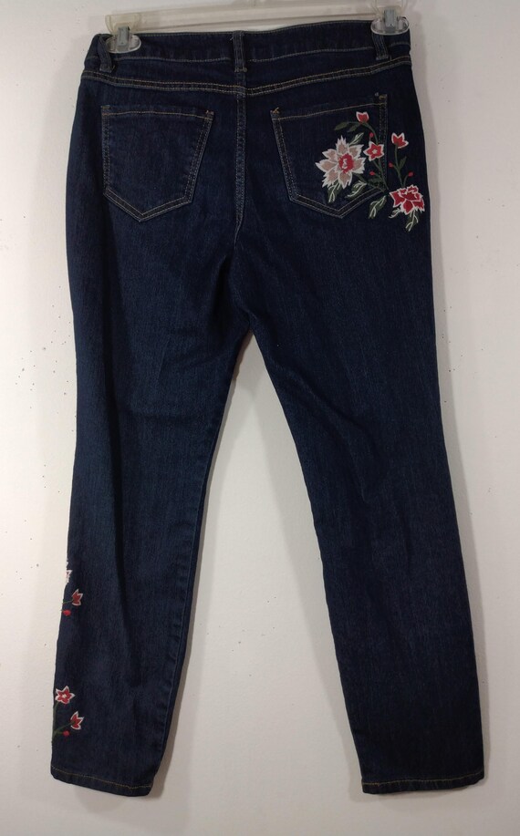 デニム・ジーパン MOTHER Cotton blend jeans with embroidered monogram Blu TOPSHOP MOM JEANS WITH FLORAL PATTERN EMBROIDERY EMBROIDERED