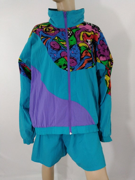 80's Women's Tracksuit 2 Piece Set Long Sleeve Jacket Shorts
