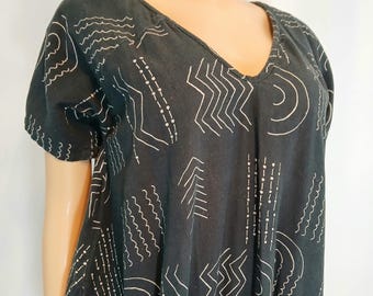 Tribal Romper Jumpsuit, Geometrical Black & Beige, 92% Cotton Linen, Size S/M by WORLD MARKET