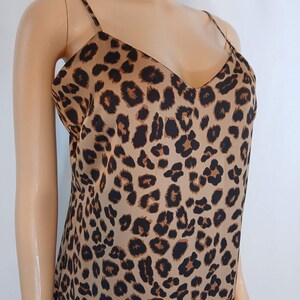 Designer Satin Maxi Dress, Thin Straps, Leopard Print,  GIBSON & LATIMER, Size M