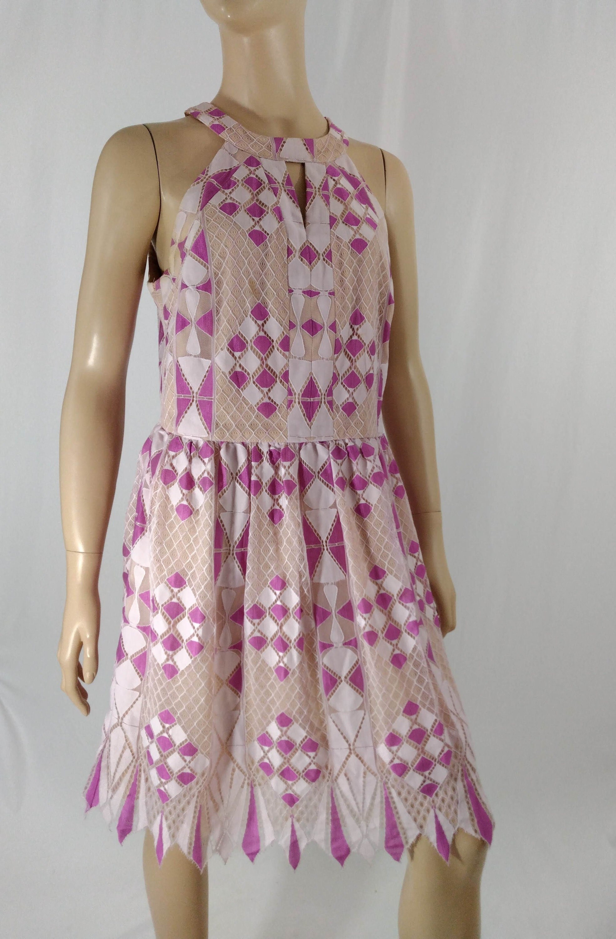 Vintage Gianni Bini Lace Dress, Purple Geometric Print, Size 10 Vintage Gianni Bini Lace Dress, Purple Geometric Print, Size 10