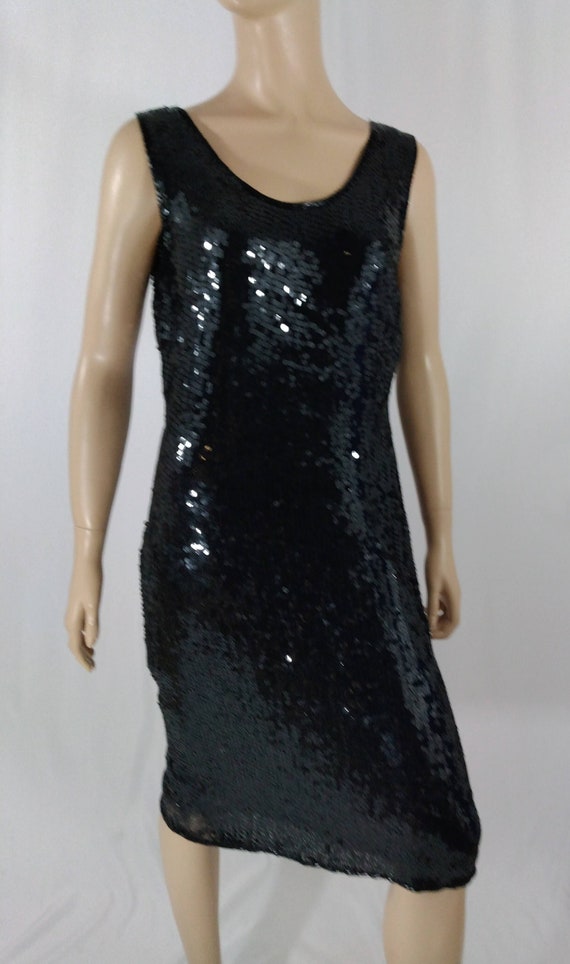 Black Sequin Dress 70's 80's Women's Tank Dress 10