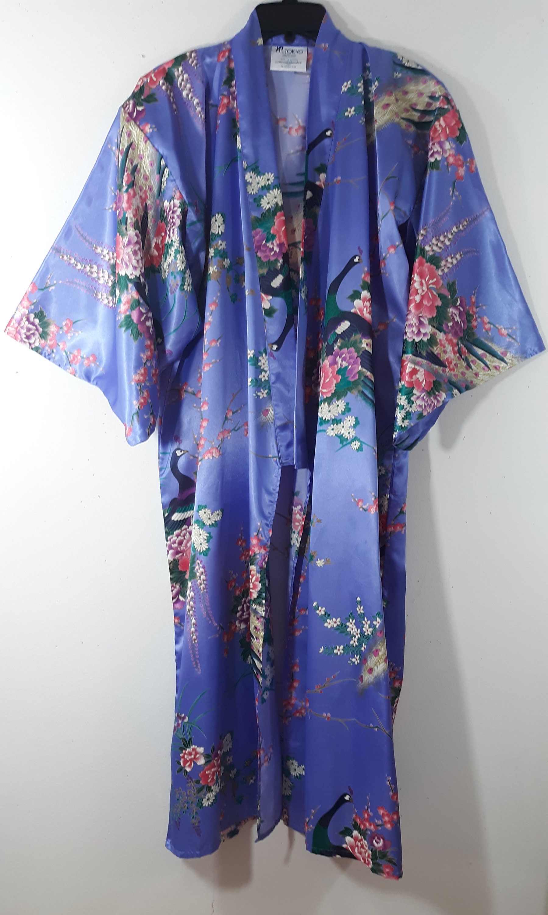 Women's Japanese Kimono Robe Purple Floral Peacocks Longer Etsy