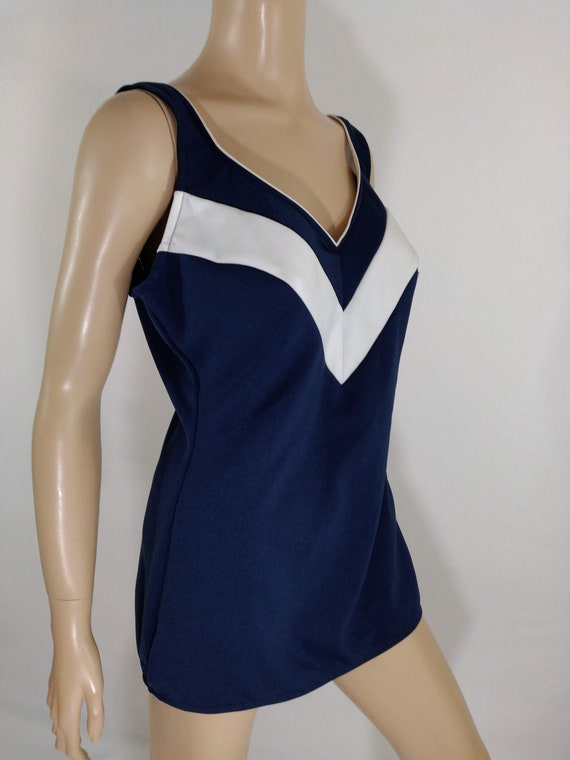 60's Swimsuit Women's Bathing Suit One Piece Navy… - image 6