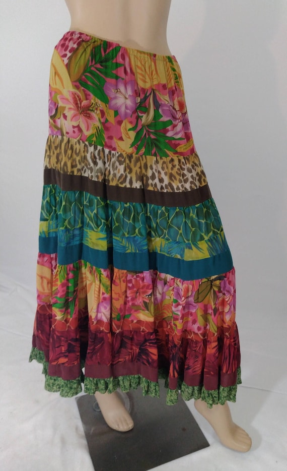 Women's Boho Skirt Hippie Tiered Gypsy Colorful 1… - image 1