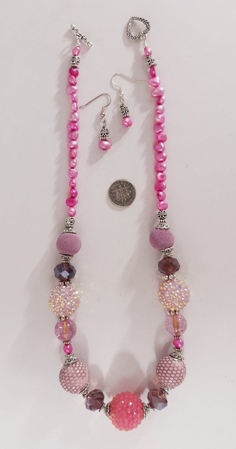 Womens Handmade Jewelry Necklace Earrings Set Artist Designed Vintage Inspired Purple Pink Freshwater Pearls Multi Bead Mix GORGEOUS Gift