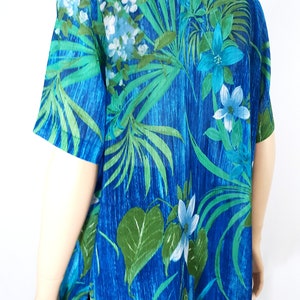Women's Hawaiian Shirt 80's Short Sleeve Green Blue Tropical Button Down Excellent Like New Condition Vintage by DRAPER & DAMONS Size L image 6