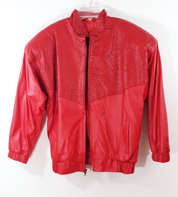Red Leather Jacket 80's Women's LIPSTICK RED 100%… - image 8