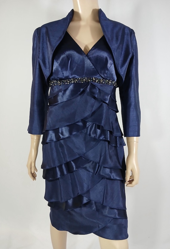Vintage Jessica Howard Blue Satin Dress & Bolero, Beaded Empire Waist, Size  8 - Etsy Israel