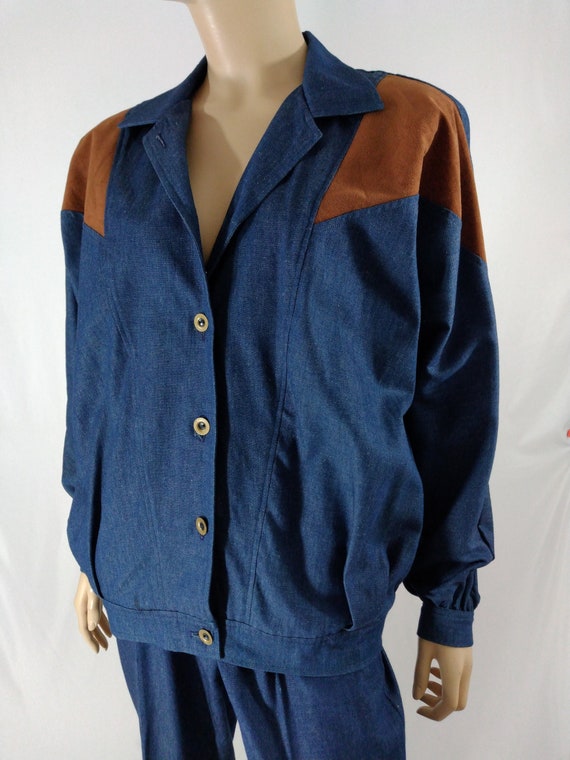 80's Women's Suit Blazer Pant 2 Piece Set Denim Bl