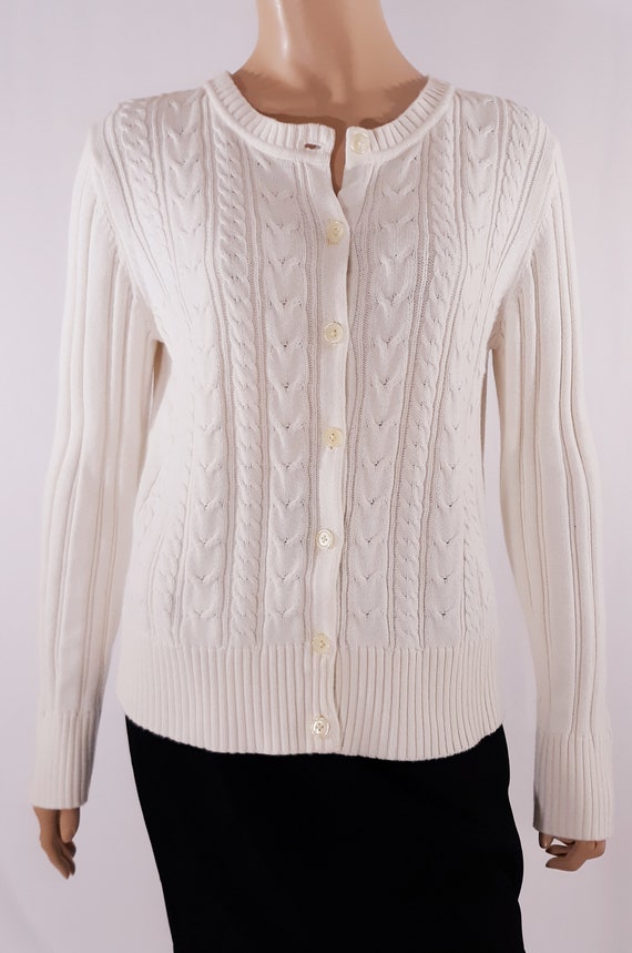 Women's Cardigan Sweater Biege 100% Cotton Button 