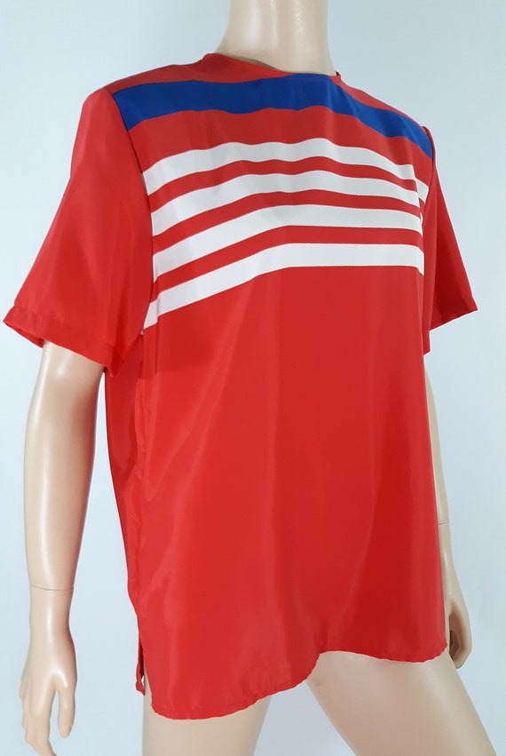 80's Women's Shirt Short Sleeve Red White Blue St… - image 10