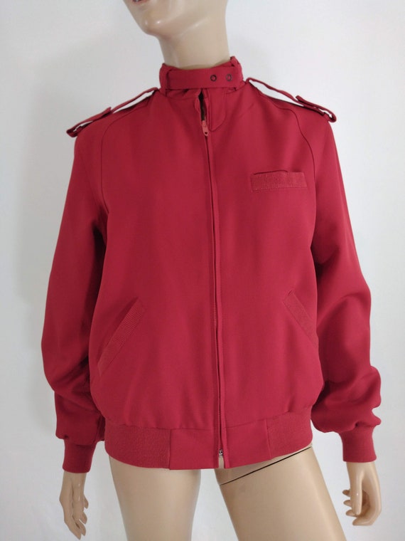 80's Women's Jacket Unisex Red Strapped Collar Me… - image 5