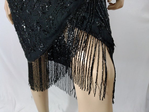 Black Beaded Dress Women's 70's 80's 100% Silk Se… - image 3